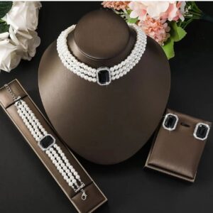 3 piece multi layered pearl jewellery set