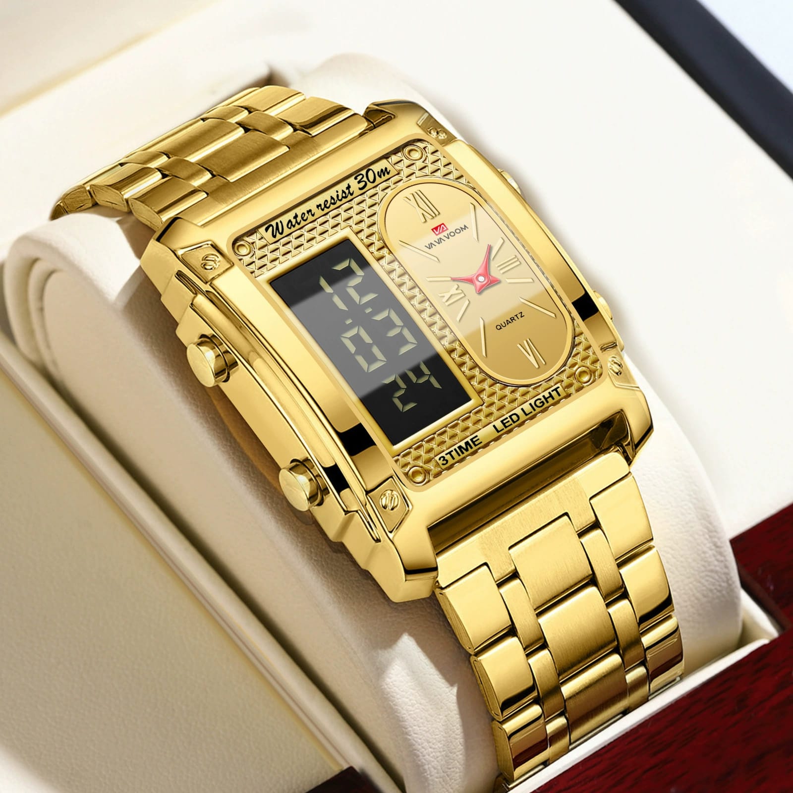 VA VOOM Double Time Gents 2561 Watch – Digital & Analog Men’s Watch with LED Light | Stainless Steel Waterproof Watch Kenya